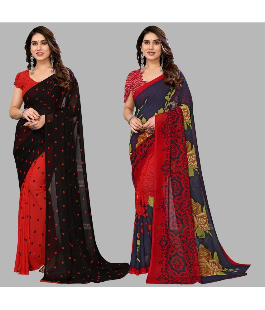     			Kashvi Sarees Georgette Printed Saree With Blouse Piece - Multicolor ( Pack of 2 )