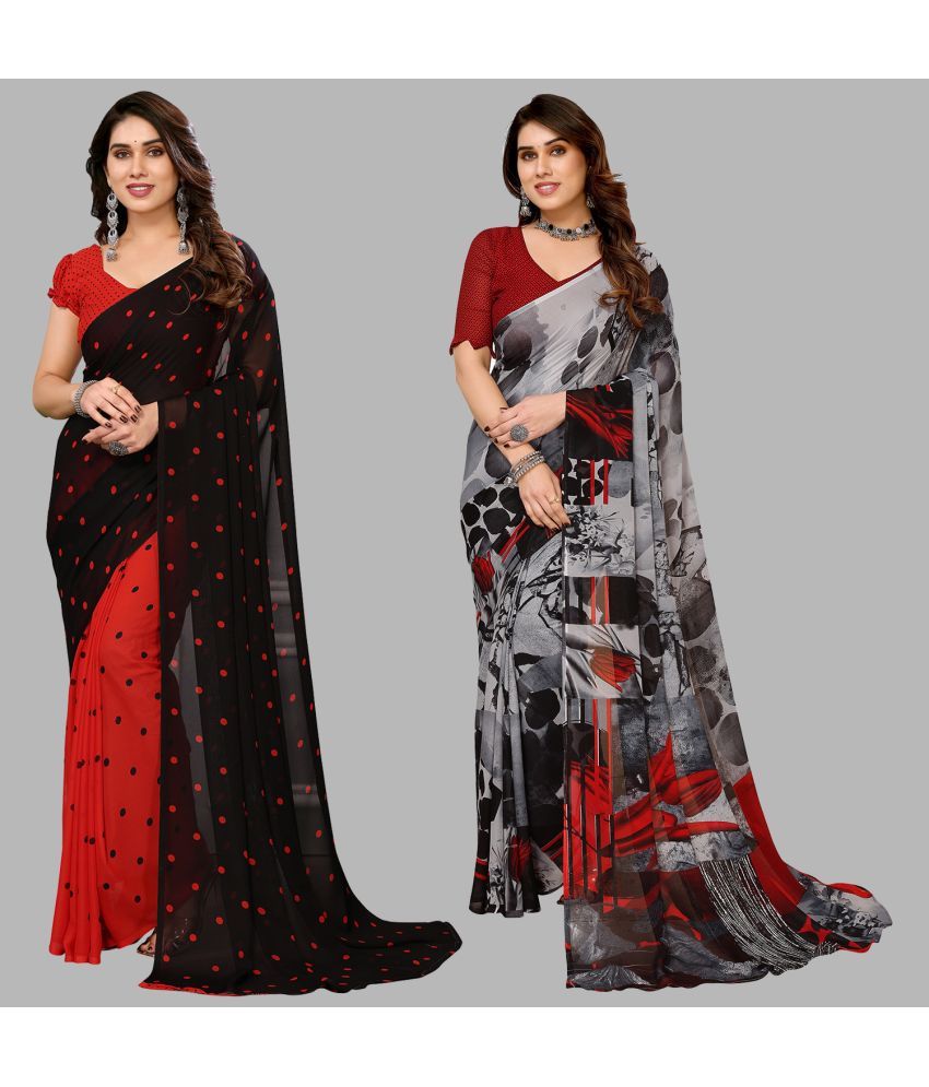     			Kashvi Sarees Georgette Printed Saree With Blouse Piece - Multicolor ( Pack of 2 )