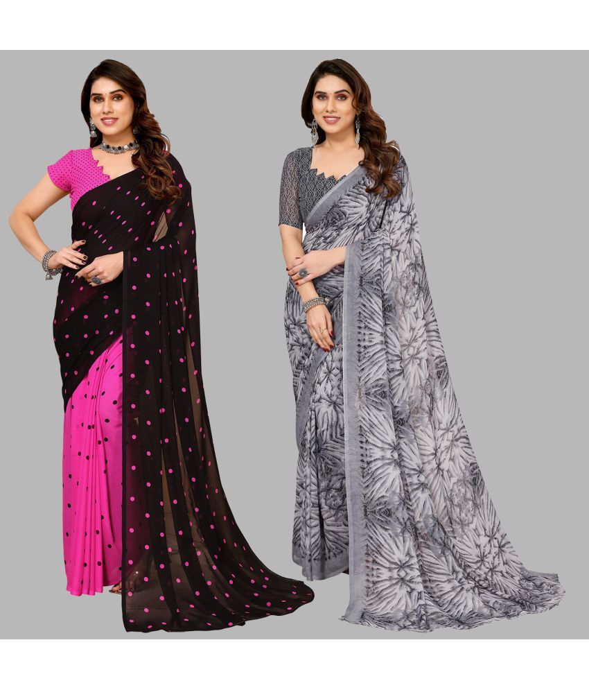     			Kashvi Sarees Georgette Printed Saree With Blouse Piece - Multicolor ( Pack of 2 )