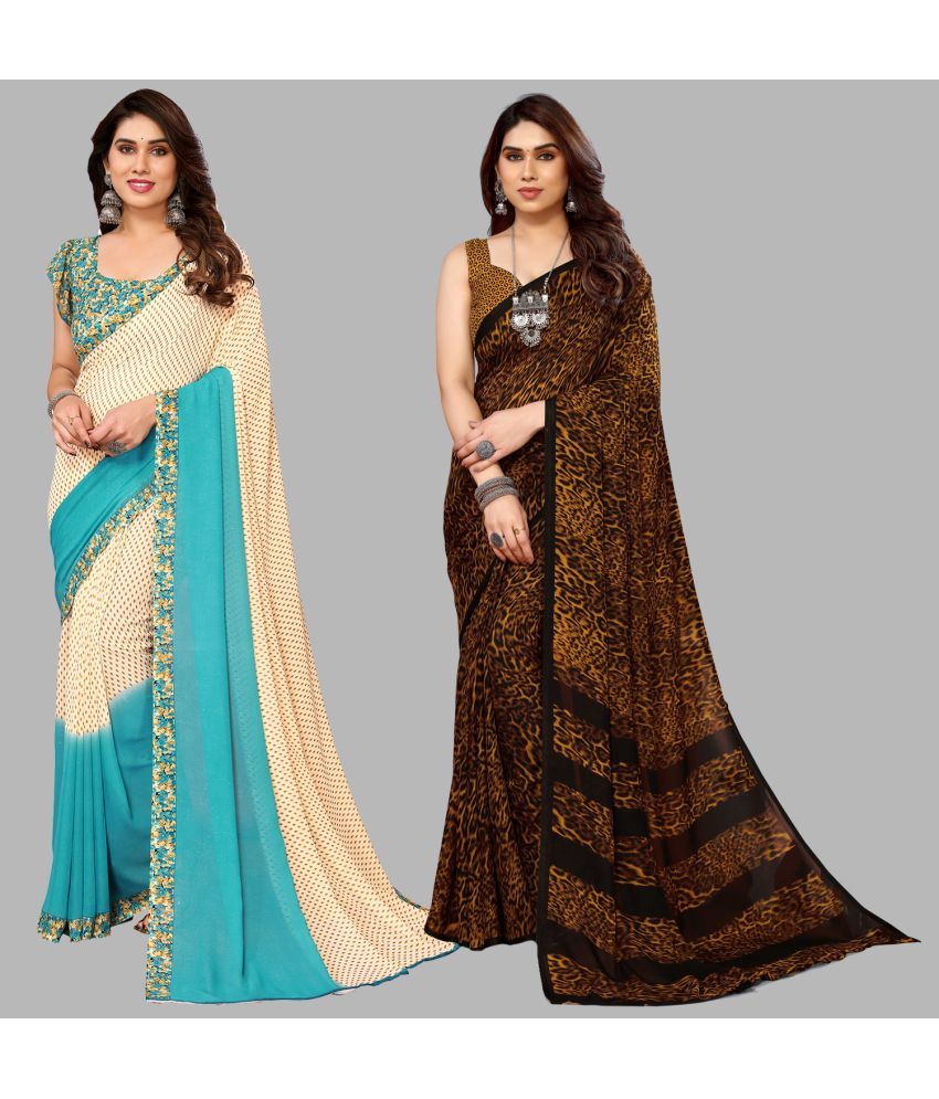     			Kashvi Sarees Georgette Printed Saree With Blouse Piece - Multicolor ( Pack of 2 )