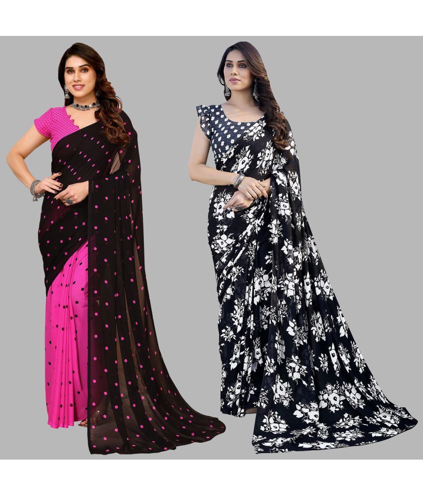     			Kashvi Sarees Georgette Printed Saree With Blouse Piece - Multicolor ( Pack of 2 )