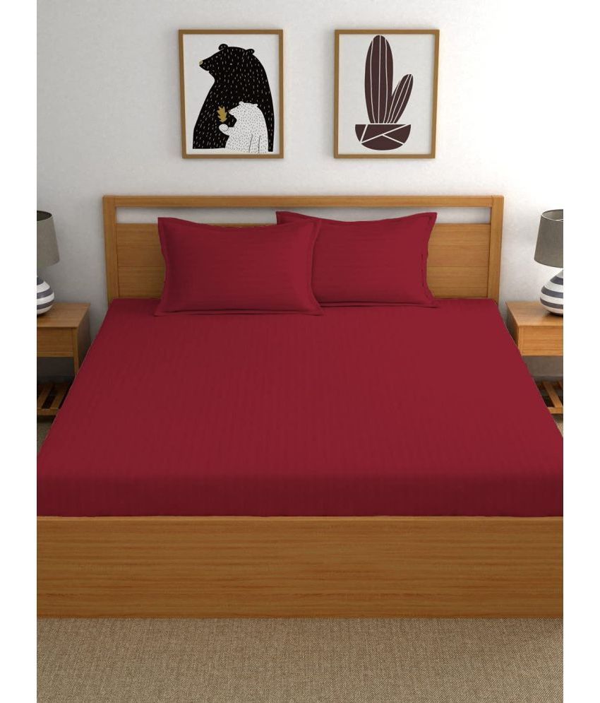     			Neekshaa Satin Vertical Striped 1 Double Bedsheet with 2 Pillow Covers - Red