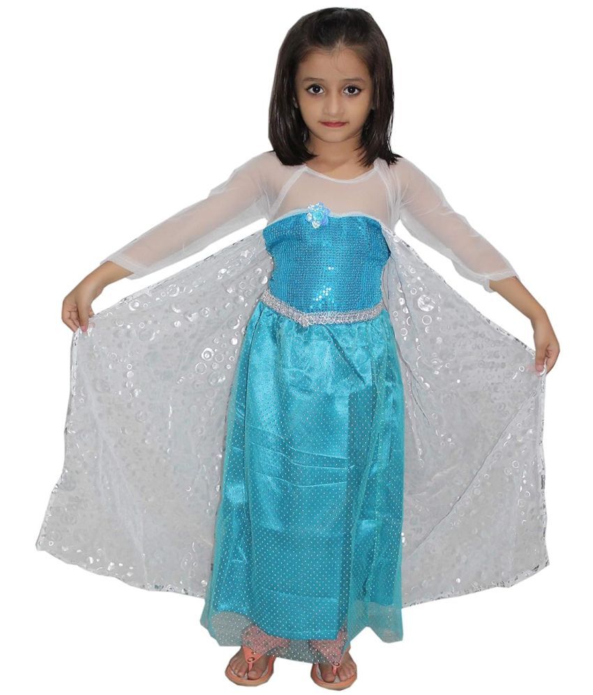     			Princess Elsa Gown For Girls, Fairy Tale Costume - Blue, 3-4 Years