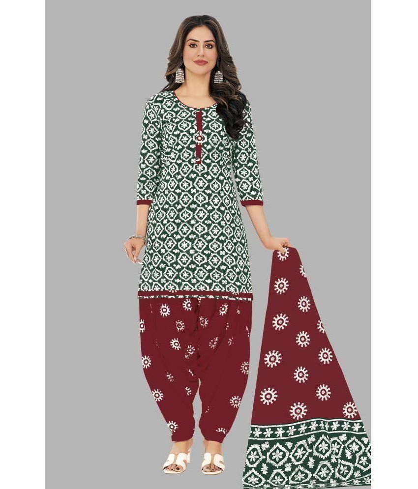     			SIMMU Unstitched Cotton Printed Dress Material - Green ( Pack of 1 )