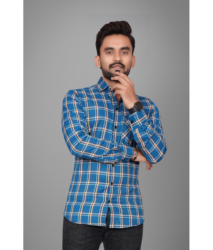     			SUR-T Cotton Blend Regular Fit Checks Full Sleeves Men's Casual Shirt - Blue ( Pack of 1 )