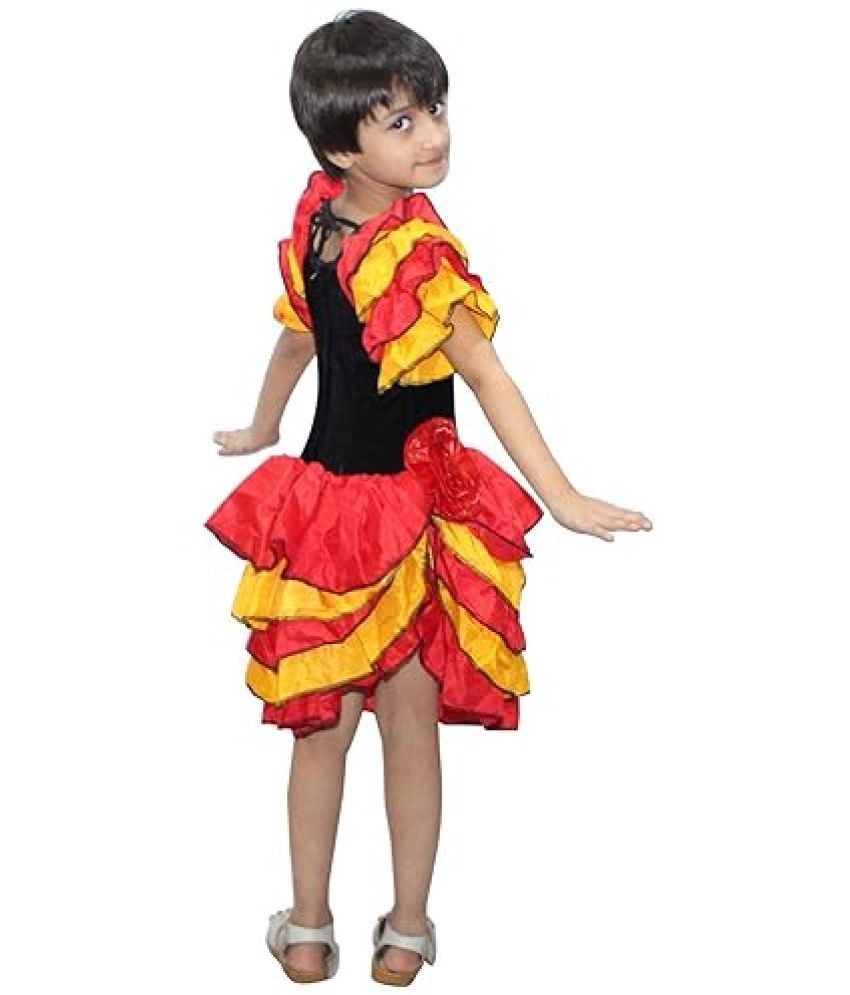     			Salsa Dress for Girls Western Dance costume - Red & Yellow, 7-8 Years