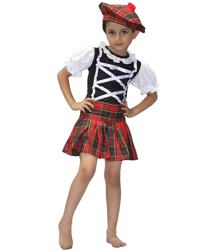     			Scottish Dress For Girl, Tartan Costume - Multicolor, 7-8 Years