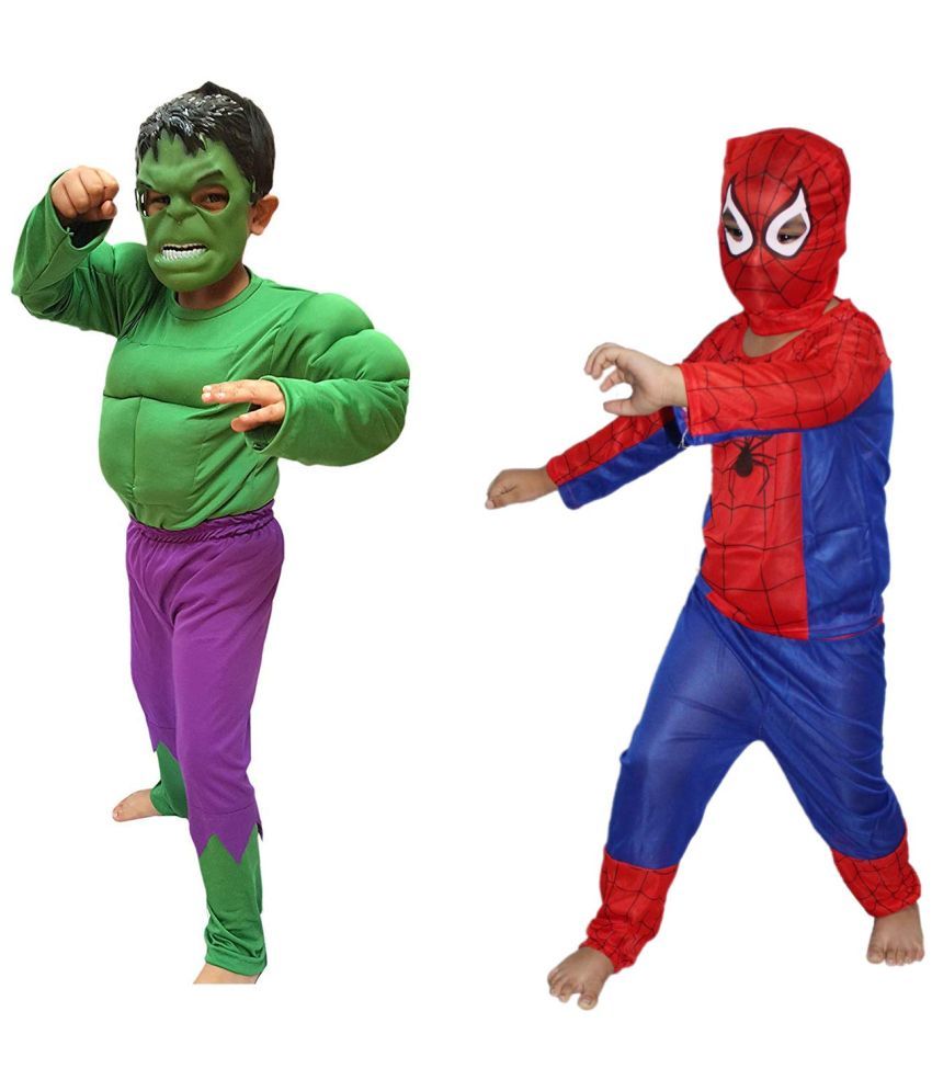     			Spider & Hulk Hero Dress For Boys, Superhero Costume Combo, 3-4 Yrs (Pack of 2)