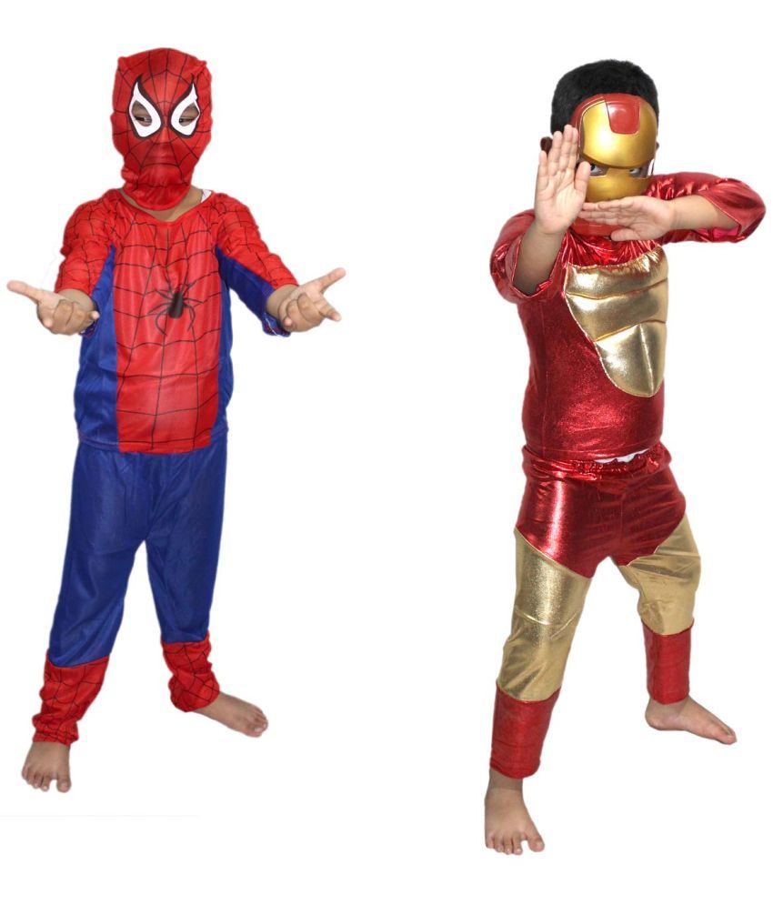     			Spider & Iron Hero Dress For Boys, Superhero Costume Combo, 7-8 Yrs (Pack of 2)