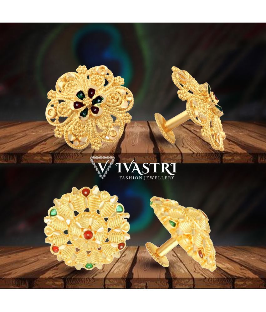     			VIVASTRI Golden Stud Earrings ( Pack of 2 )