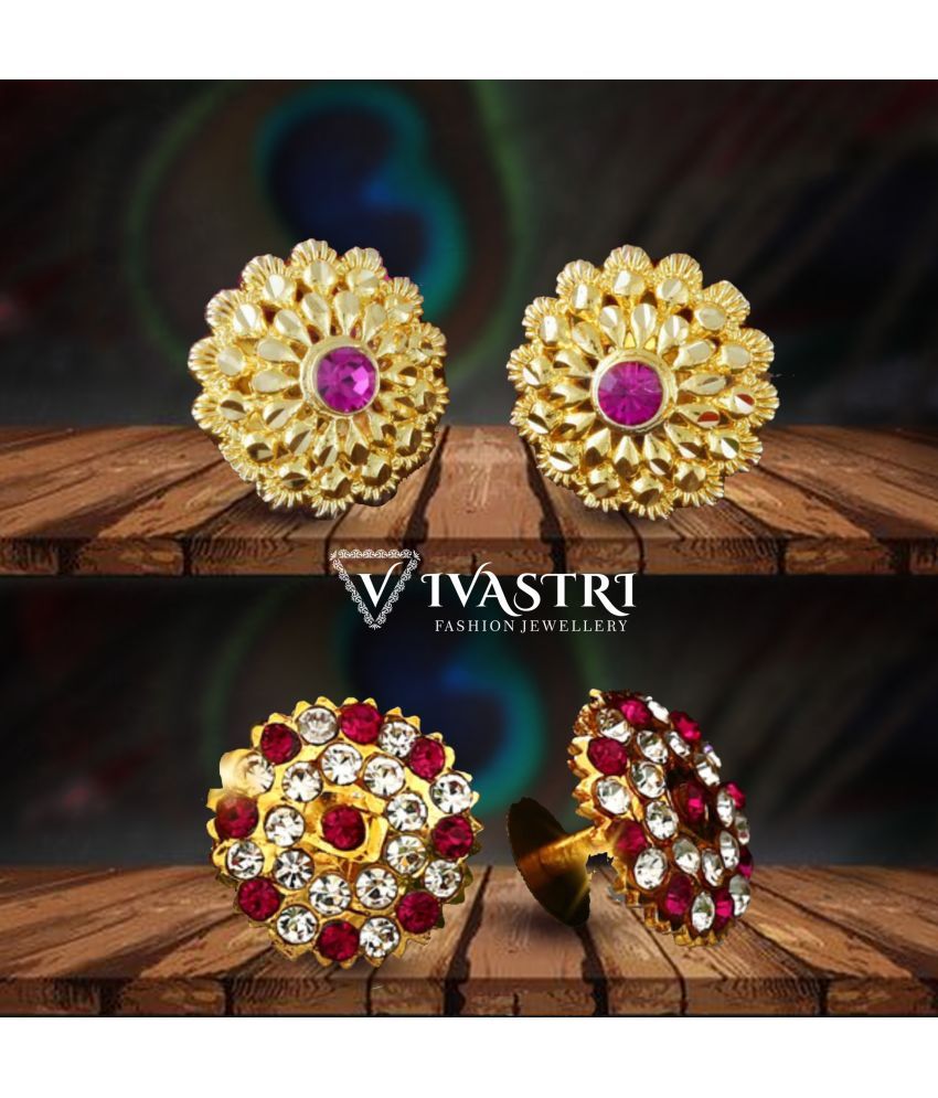     			VIVASTRI Golden Stud Earrings ( Pack of 2 )