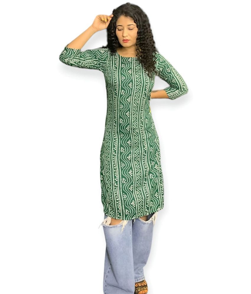     			ZEKLEE Crepe Colorblock Straight Women's Kurti - Green ( Pack of 1 )