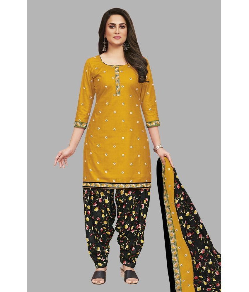     			shree jeenmata collection Unstitched Cotton Printed Dress Material - Yellow ( Pack of 1 )