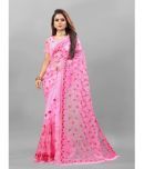 A TO Z CART Net Embellished Saree With Blouse Piece - Pink ( Pack of 1 )