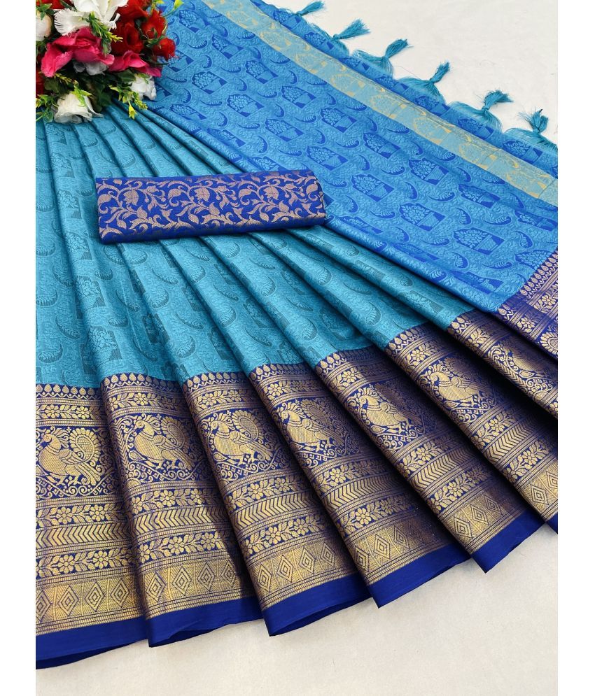     			A TO Z CART Art Silk Embellished Saree With Blouse Piece - Light Blue ( Pack of 1 )