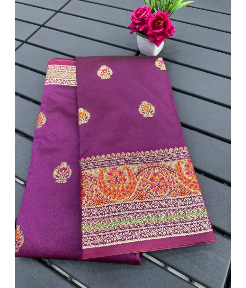     			A TO Z CART Banarasi Silk Embellished Saree With Blouse Piece - Wine ( Pack of 1 )