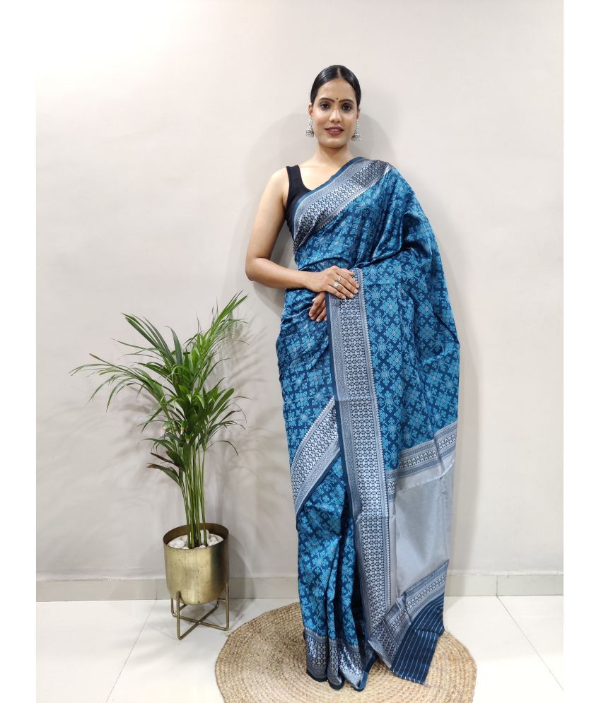     			A TO Z CART Banarasi Silk Embellished Saree With Blouse Piece - Blue ( Pack of 1 )