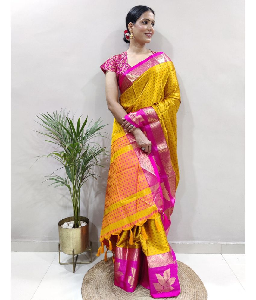     			A TO Z CART Banarasi Silk Embellished Saree With Blouse Piece - Mustard ( Pack of 1 )