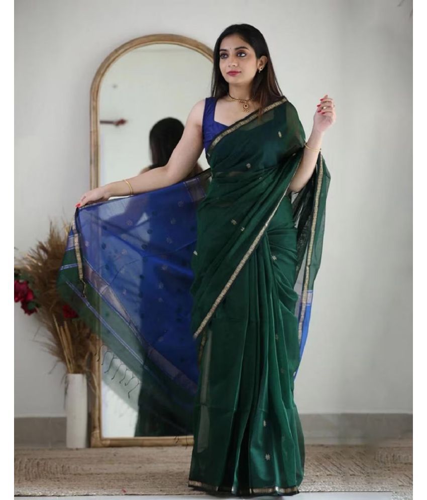     			A TO Z CART Banarasi Silk Embellished Saree With Blouse Piece - Green ( Pack of 1 )
