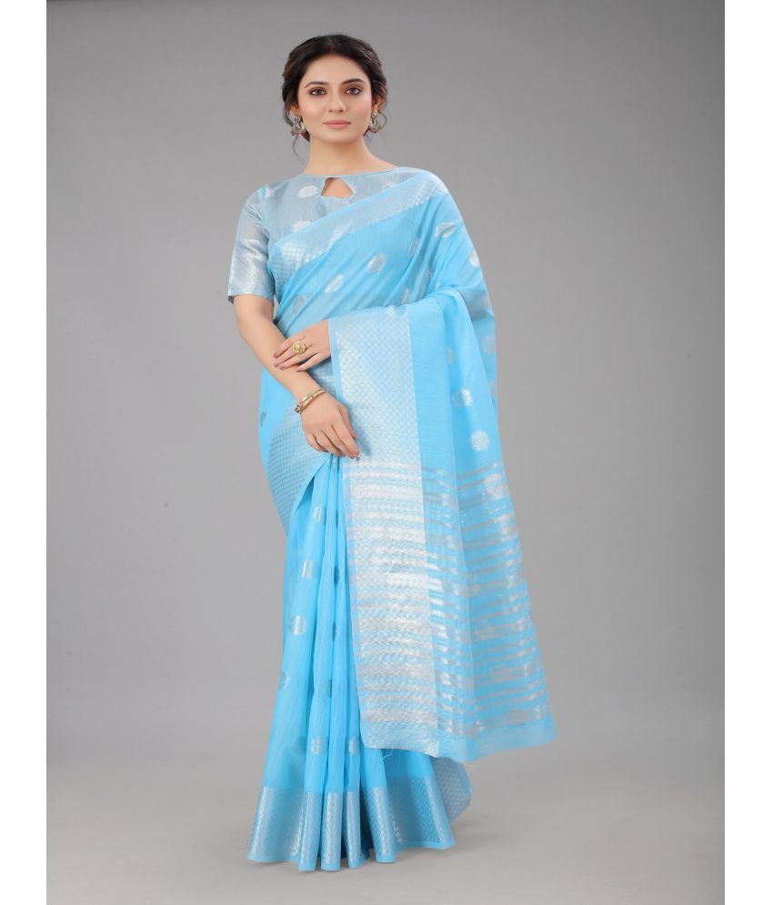     			A TO Z CART Cotton Silk Embellished Saree With Blouse Piece - SkyBlue ( Pack of 1 )