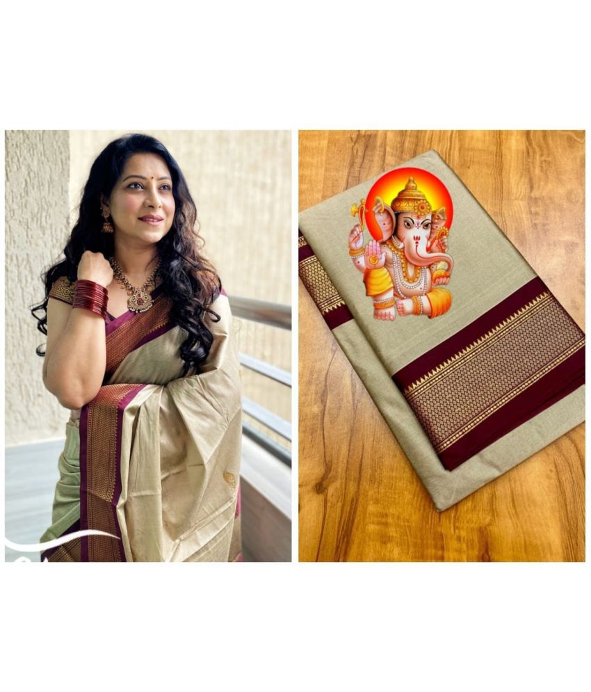     			A TO Z CART Cotton Silk Embellished Saree With Blouse Piece - Brown ( Pack of 1 )