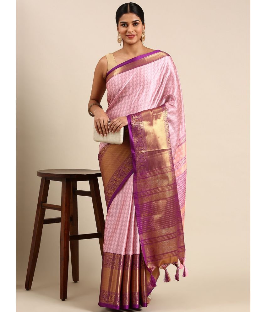     			A TO Z CART Cotton Silk Embellished Saree With Blouse Piece - Pink ( Pack of 1 )