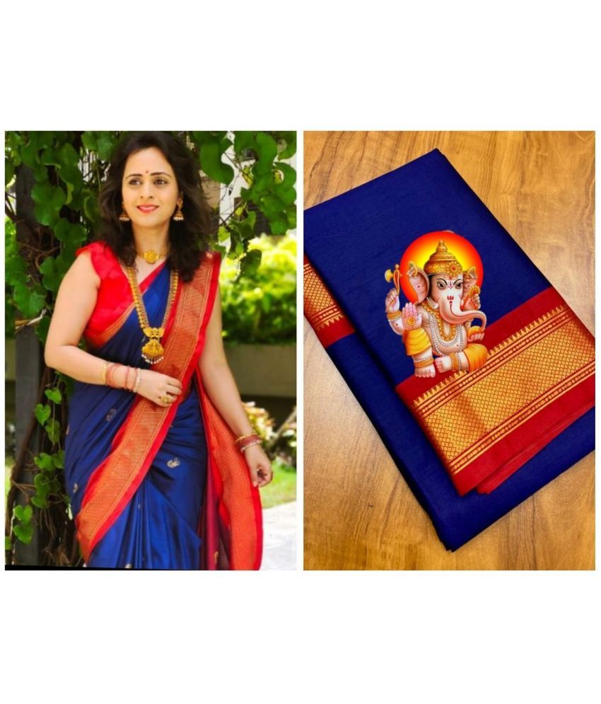     			A TO Z CART Cotton Silk Embellished Saree With Blouse Piece - Navy Blue ( Pack of 1 )