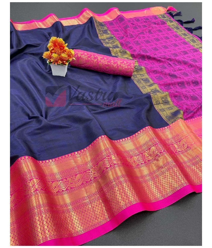     			A TO Z CART Cotton Silk Embellished Saree With Blouse Piece - Navy Blue ( Pack of 1 )