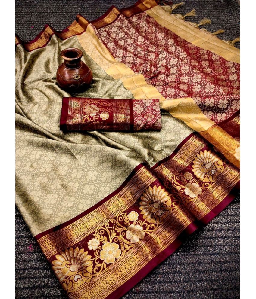     			A TO Z CART Cotton Silk Embellished Saree With Blouse Piece - Brown ( Pack of 1 )