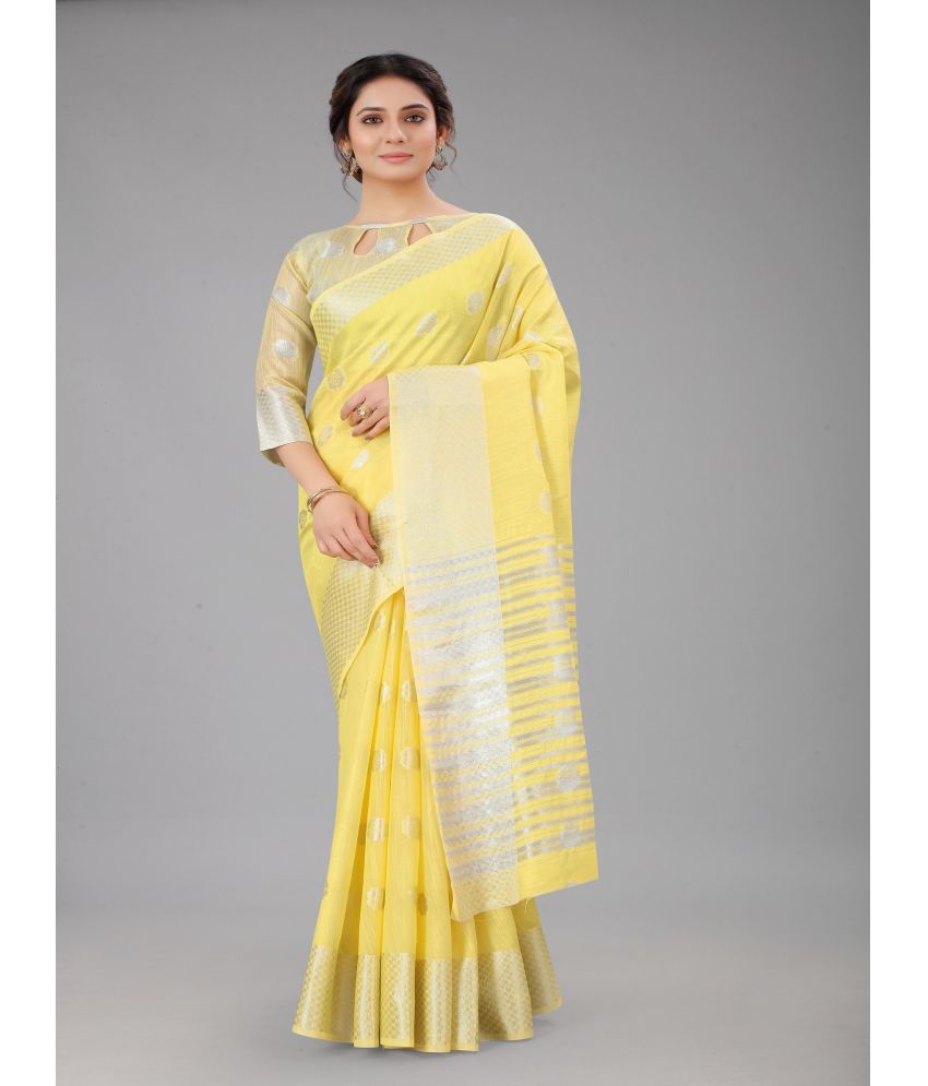     			A TO Z CART Cotton Silk Embellished Saree With Blouse Piece - Yellow ( Pack of 1 )