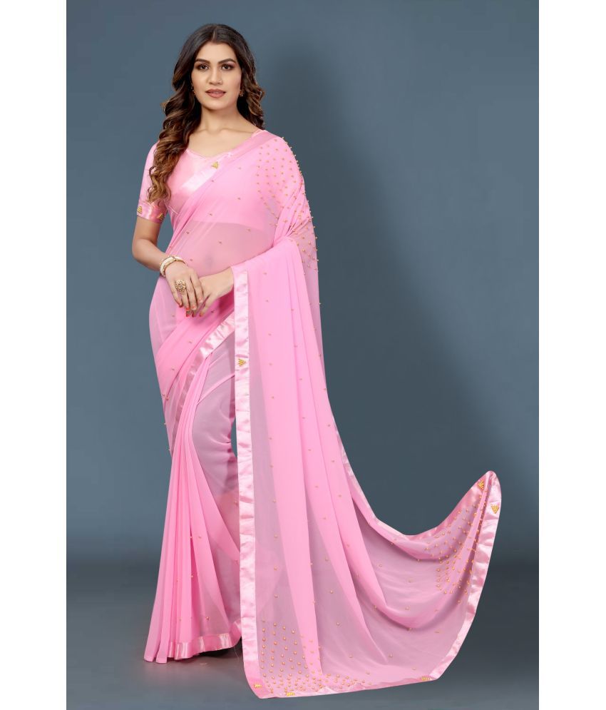     			A TO Z CART Georgette Embellished Saree With Blouse Piece - Pink ( Pack of 1 )