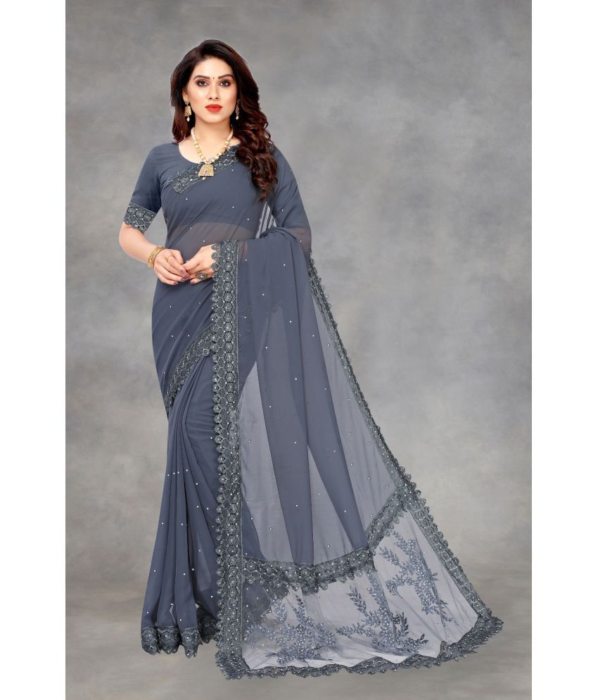     			A TO Z CART Georgette Embellished Saree With Blouse Piece - Grey ( Pack of 1 )