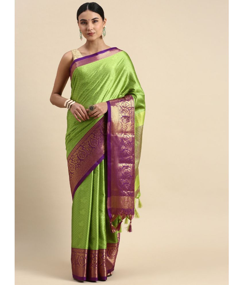     			A TO Z CART Jacquard Embellished Saree With Blouse Piece - Green ( Pack of 1 )