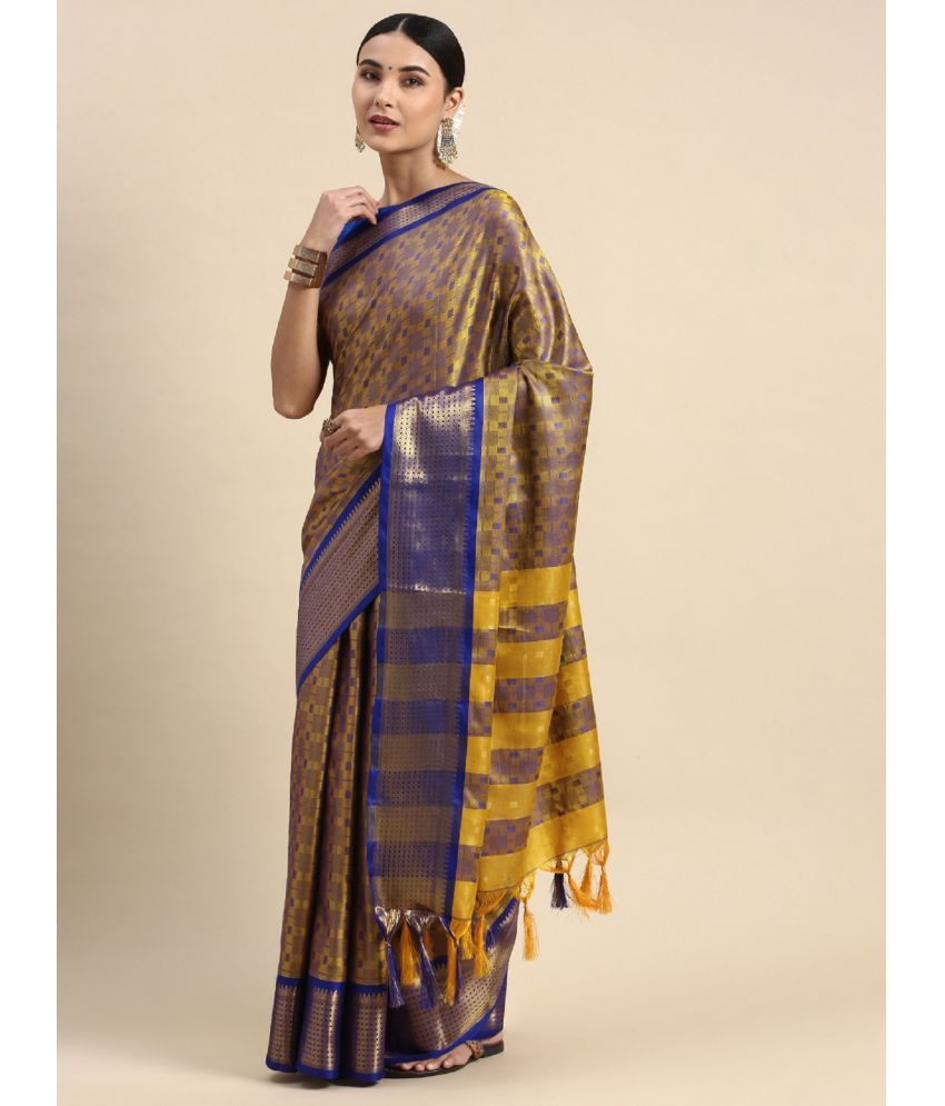     			A TO Z CART Jacquard Embellished Saree With Blouse Piece - Yellow ( Pack of 1 )