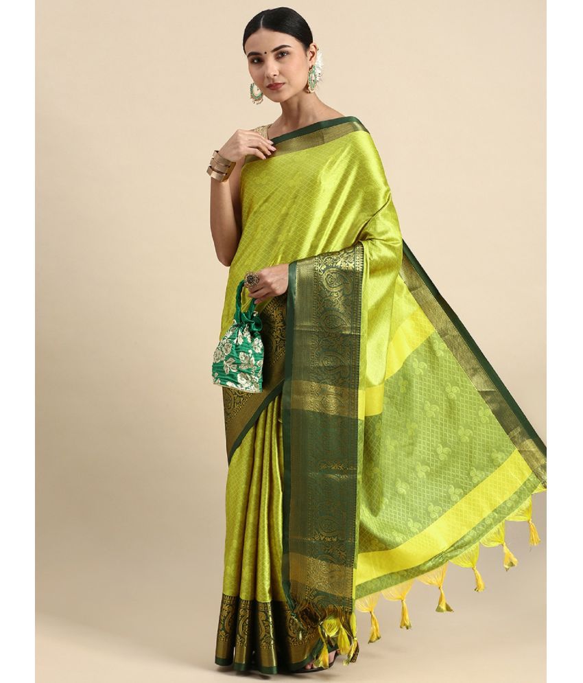     			A TO Z CART Jacquard Embellished Saree With Blouse Piece - Yellow ( Pack of 1 )