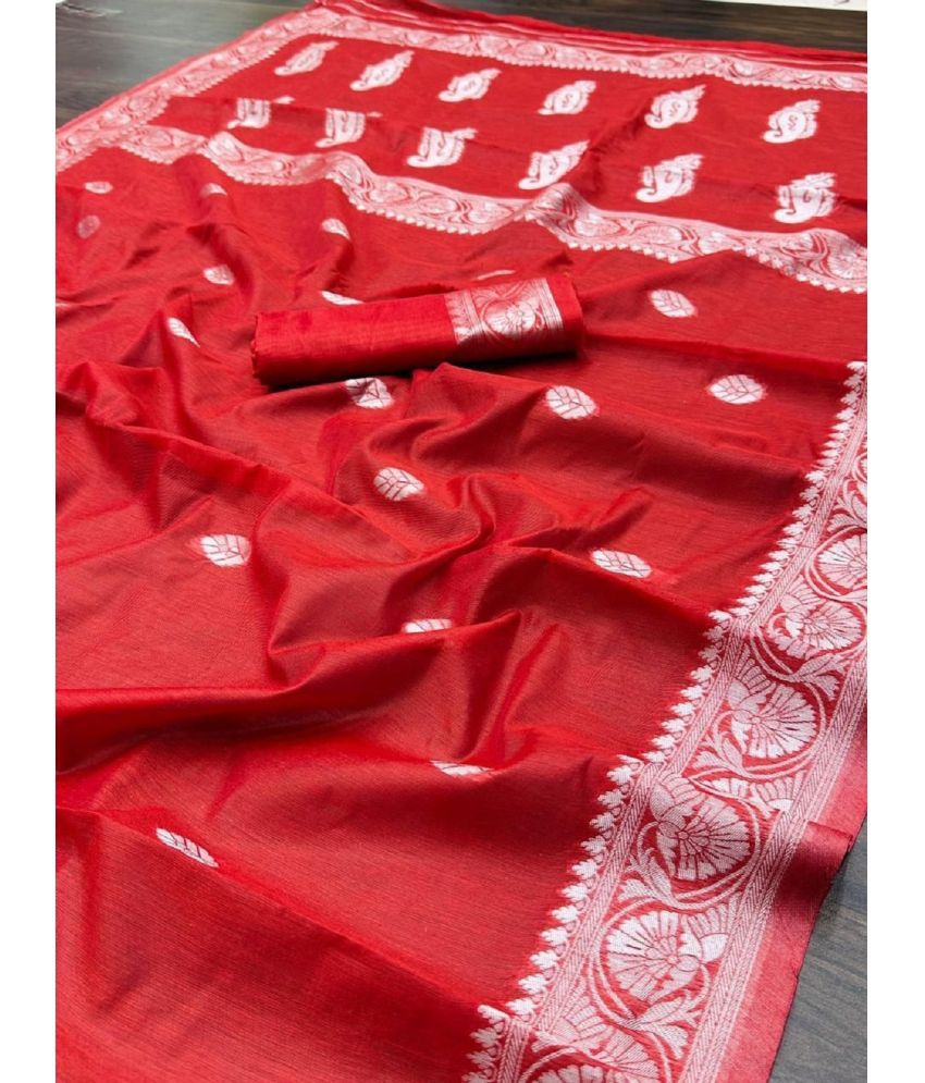     			A TO Z CART Jacquard Embellished Saree With Blouse Piece - Red ( Pack of 1 )
