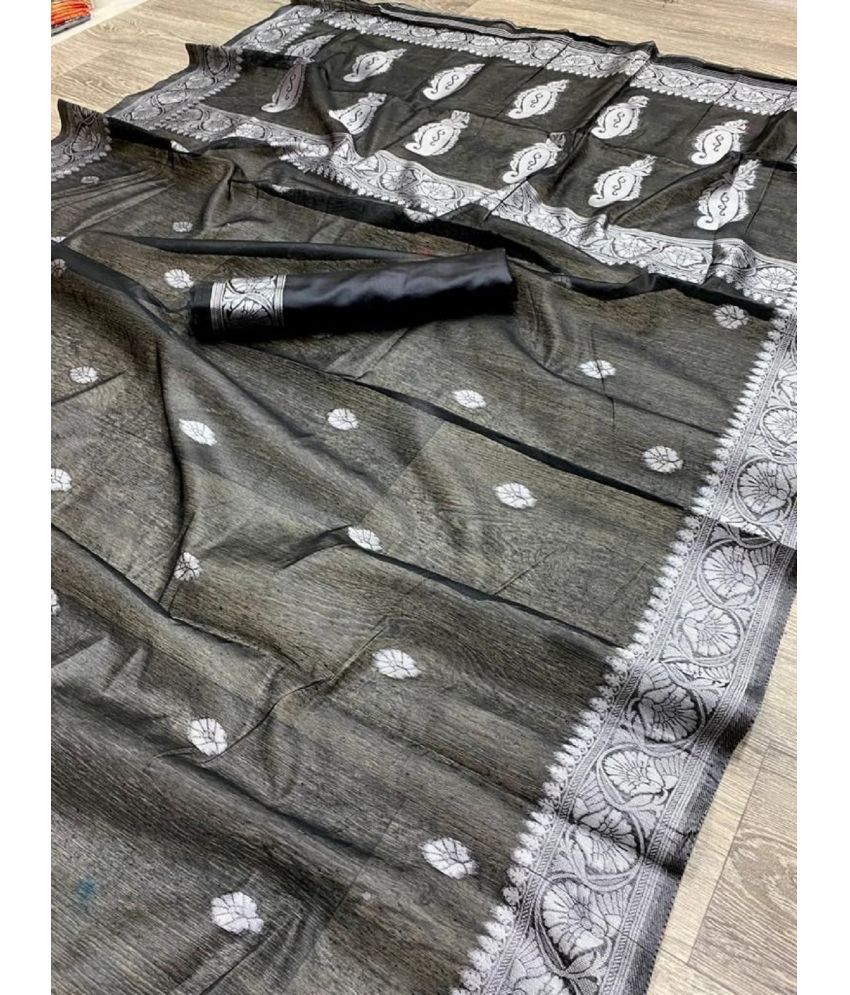     			A TO Z CART Jacquard Embellished Saree With Blouse Piece - Black ( Pack of 1 )