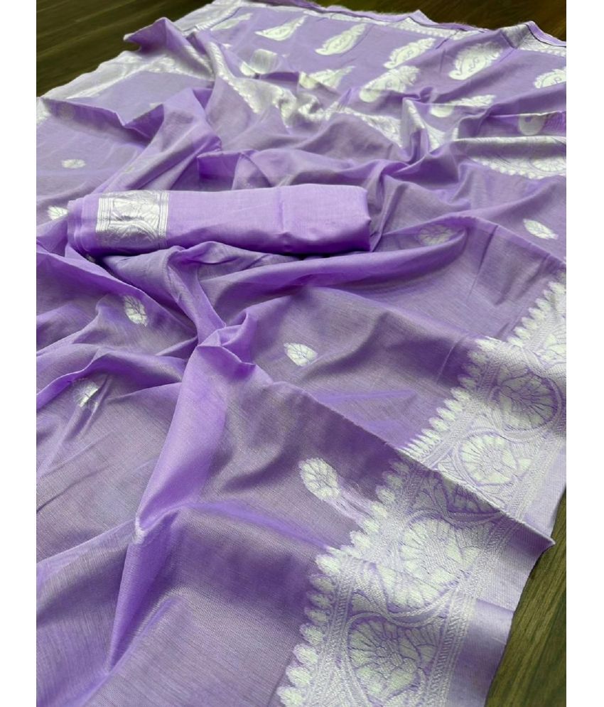     			A TO Z CART Jacquard Embellished Saree With Blouse Piece - Lavender ( Pack of 1 )
