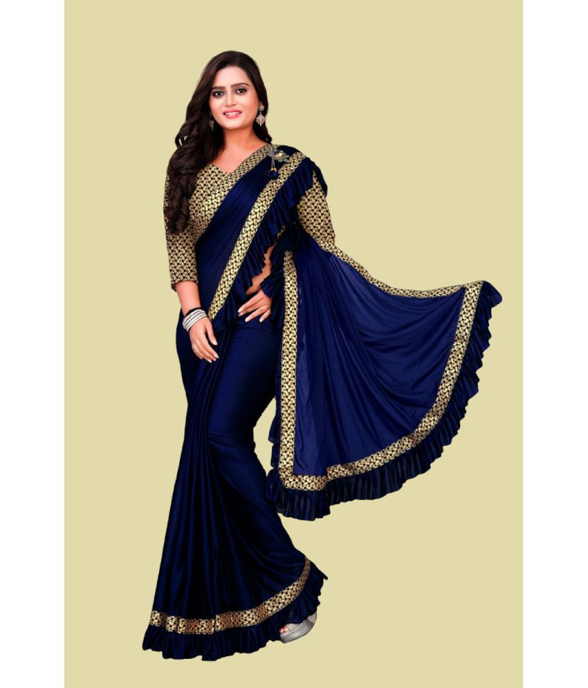     			A TO Z CART Lycra Embellished Saree With Blouse Piece - Navy Blue ( Pack of 1 )