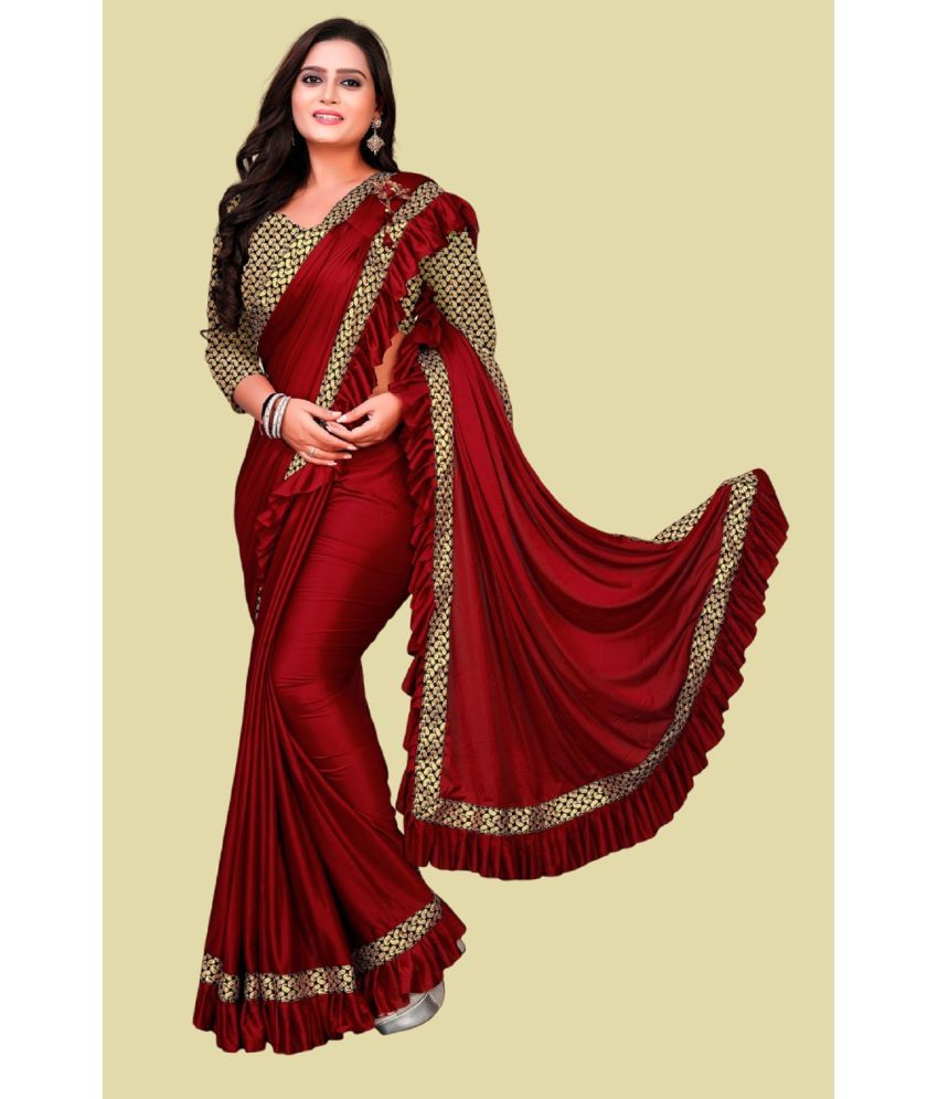     			A TO Z CART Lycra Embellished Saree With Blouse Piece - Red ( Pack of 1 )