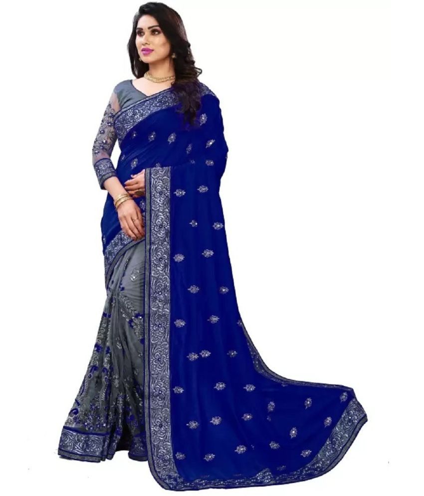     			A TO Z CART Silk Embellished Saree With Blouse Piece - Blue ( Pack of 1 )