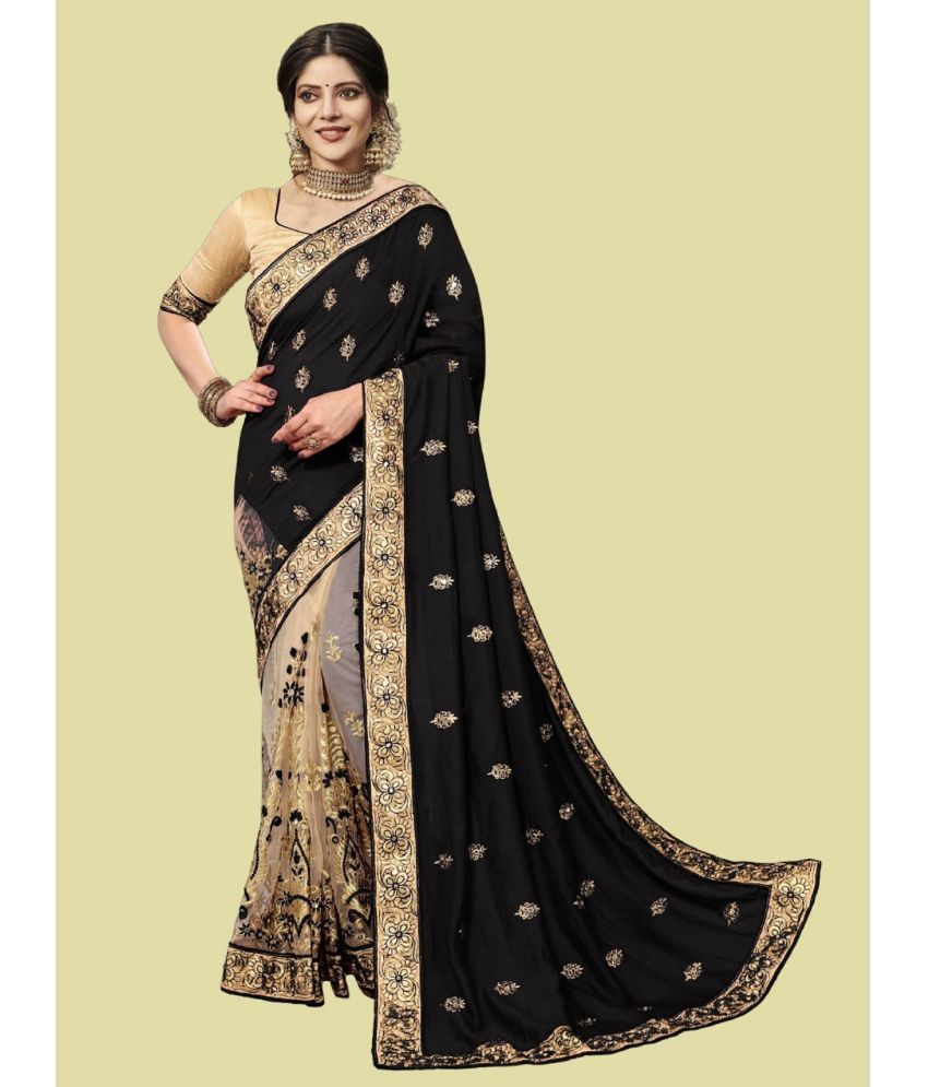     			A TO Z CART Silk Embellished Saree With Blouse Piece - Black ( Pack of 1 )