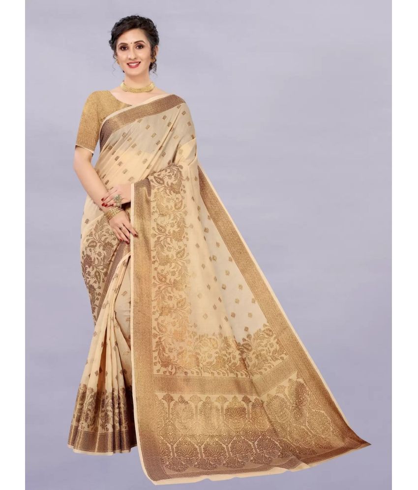     			A TO Z CART Silk Blend Embellished Saree With Blouse Piece - Brown ( Pack of 1 )