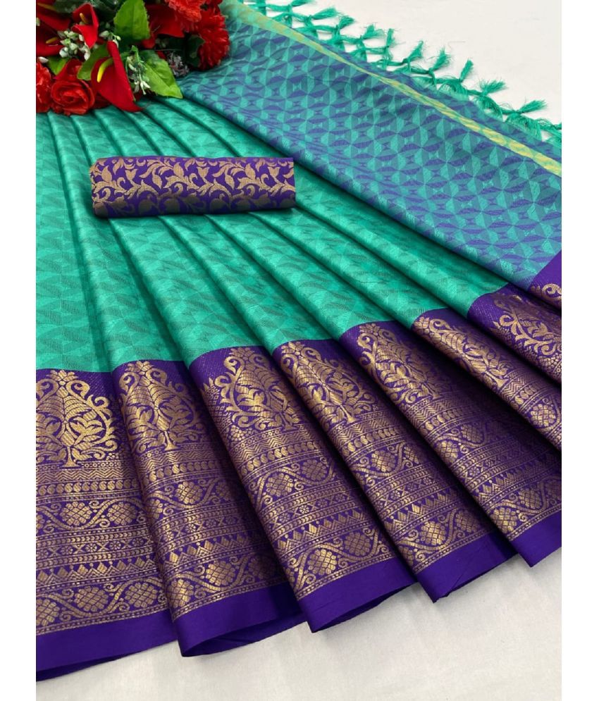     			A TO Z CART Silk Blend Embellished Saree With Blouse Piece - Rama ( Pack of 1 )