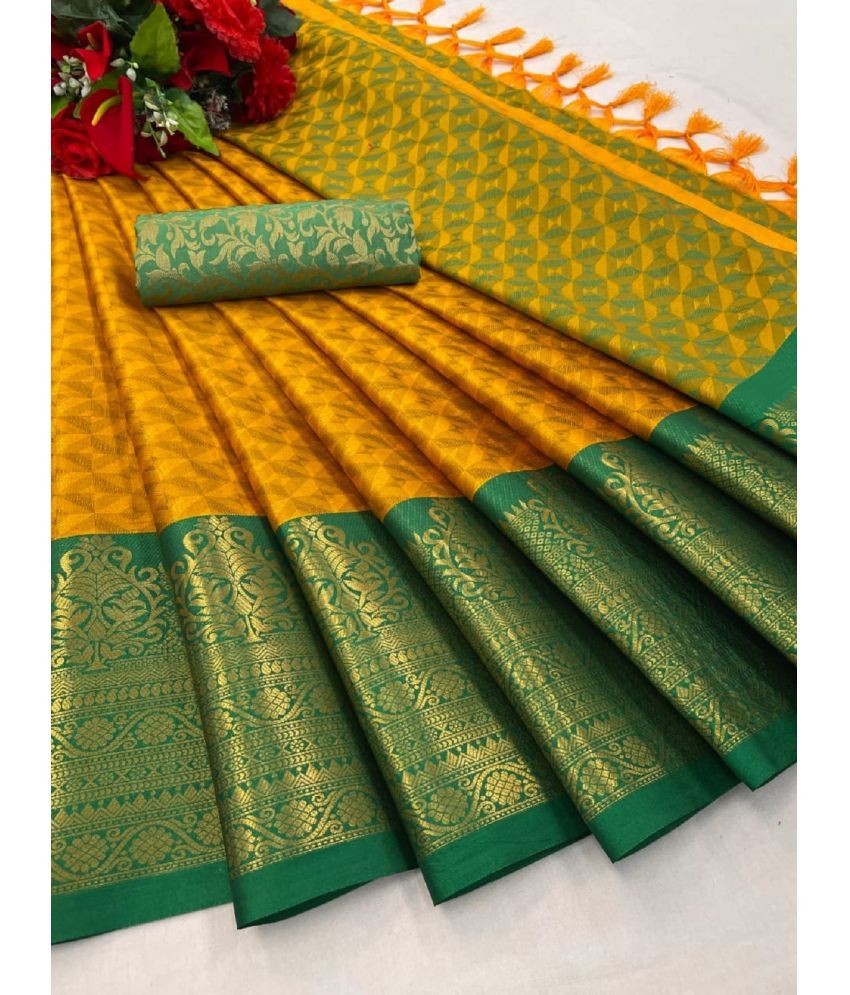     			A TO Z CART Silk Blend Embellished Saree With Blouse Piece - Mustard ( Pack of 1 )