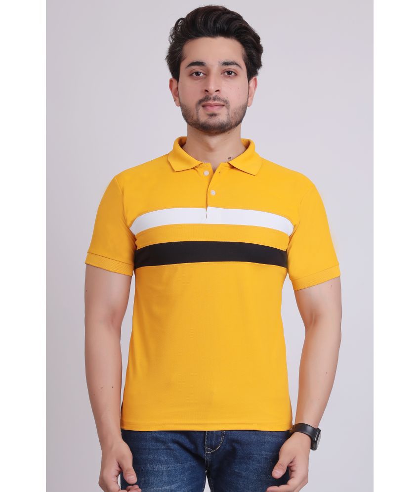     			DENNIN Cotton Blend Regular Fit Striped Half Sleeves Men's Polo T Shirt - Yellow ( Pack of 1 )