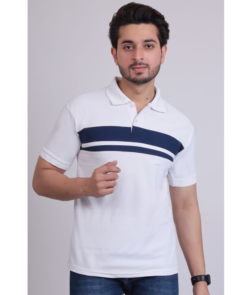     			DENNIN Cotton Blend Regular Fit Striped Half Sleeves Men's Polo T Shirt - Off-White ( Pack of 1 )