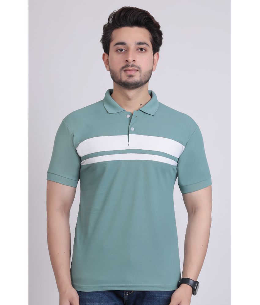    			DENNIN Cotton Blend Regular Fit Striped Half Sleeves Men's Polo T Shirt - Turquoise ( Pack of 1 )
