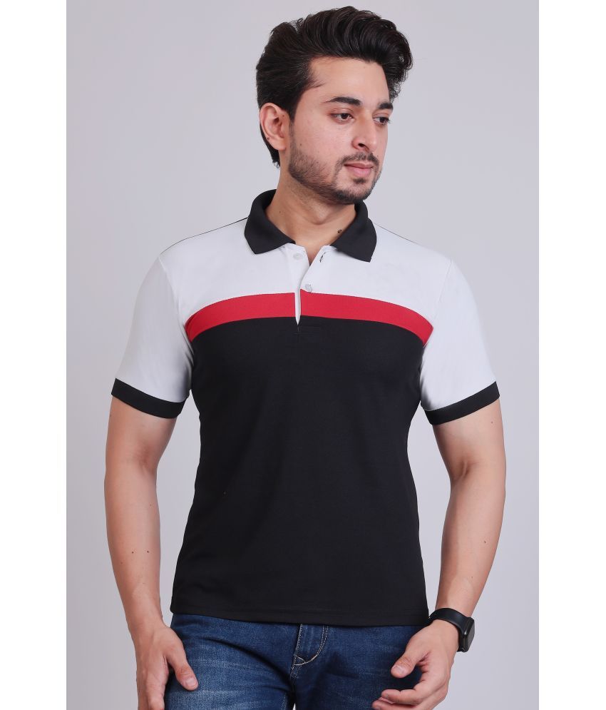     			DENNIN Pack of 1 Cotton Blend Regular Fit Striped Half Sleeves Men's Polo T Shirt ( Black )