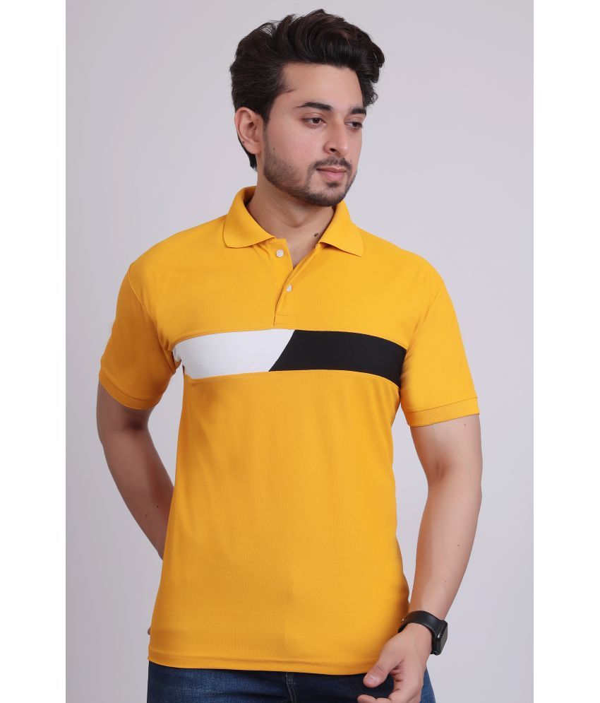     			DENNIN Pack of 1 Cotton Blend Regular Fit Colorblock Half Sleeves Men's Polo T Shirt ( Yellow )